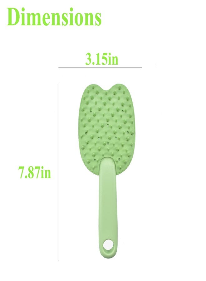 DEEUCHIS Cat Brush for Shedding Dog Brush Hair Cleaning Comb Bath Massage Tool for Shedding & Grooming, Remove Loose Hair, Cat Shape, Silicone Bristles (Green) - Image 2